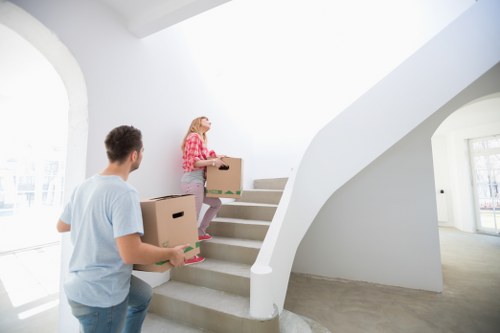 Loaded van with secured boxes and moving equipment
